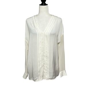 VINCE. Pleated Sheer Long Sleeve Blouse